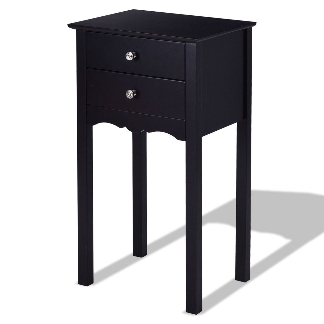 Black MDF Wood 2-Drawer Side End Table Nightstand with Storage Drawers for Bedroom or Living Room